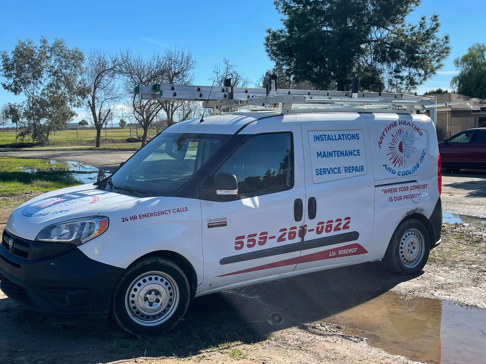 Anytime Heating and Cooling service and installation van