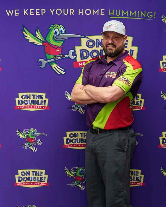 On the Double! owner Josh Brown in company uniform