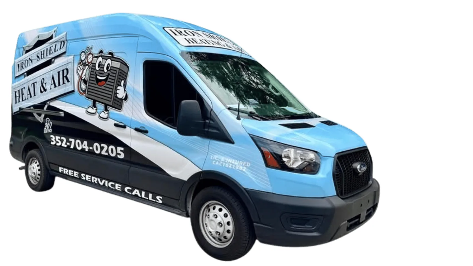 Iron Shield Heating & Air service van (background removed on the site)