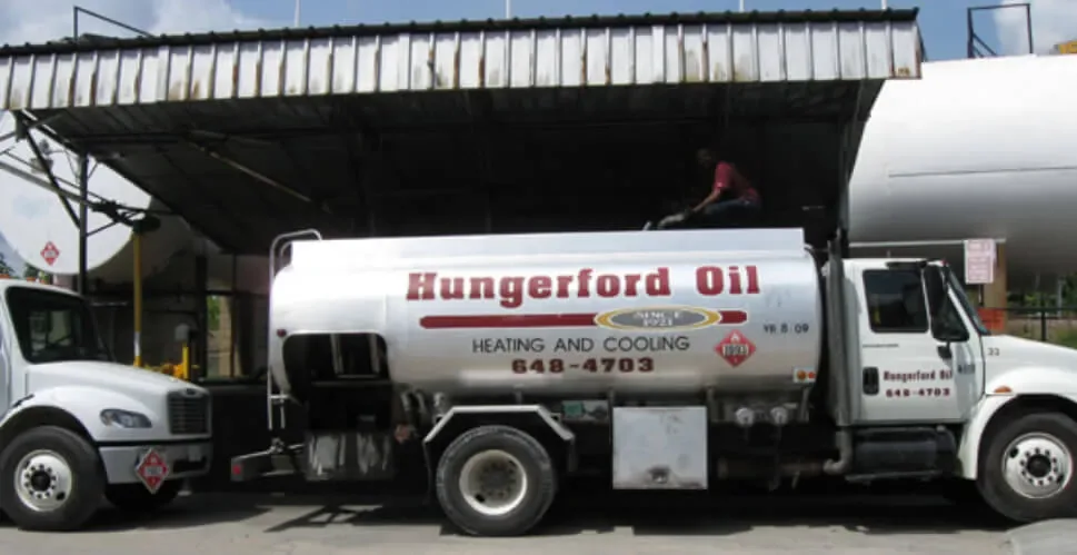 Hungerford Oil truck lettered for heating and cooling
