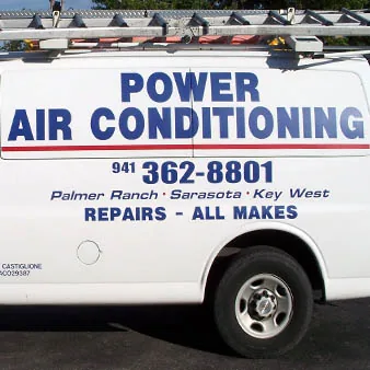 Power Air Conditioning service van with ladder rack