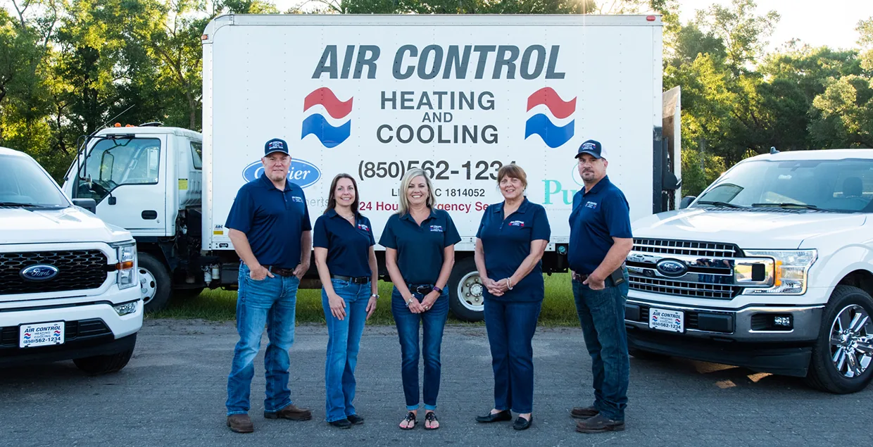 Air Control Heating & Cooling team in front of company trucks