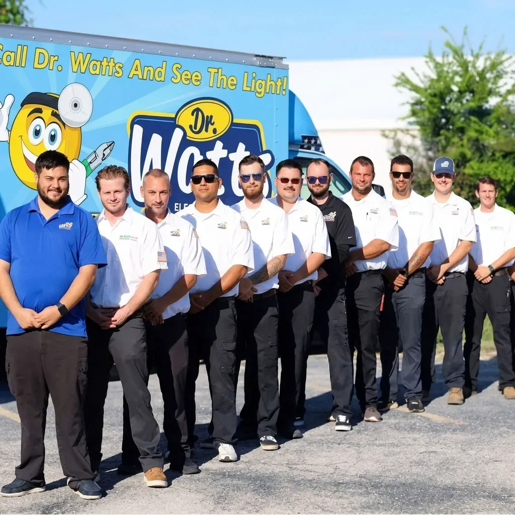 Dr. Watts team lined up in front of a branded service van