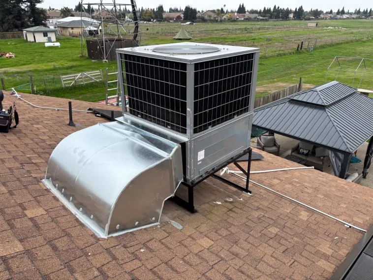 Rooftop packaged HVAC unit with new ductwork installed by Santa Cruz Heating & Cooling